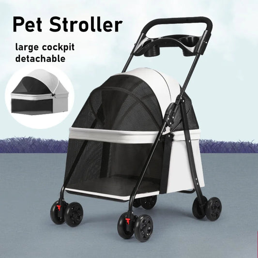 Black foldable pet stroller for small dogs and cats UK